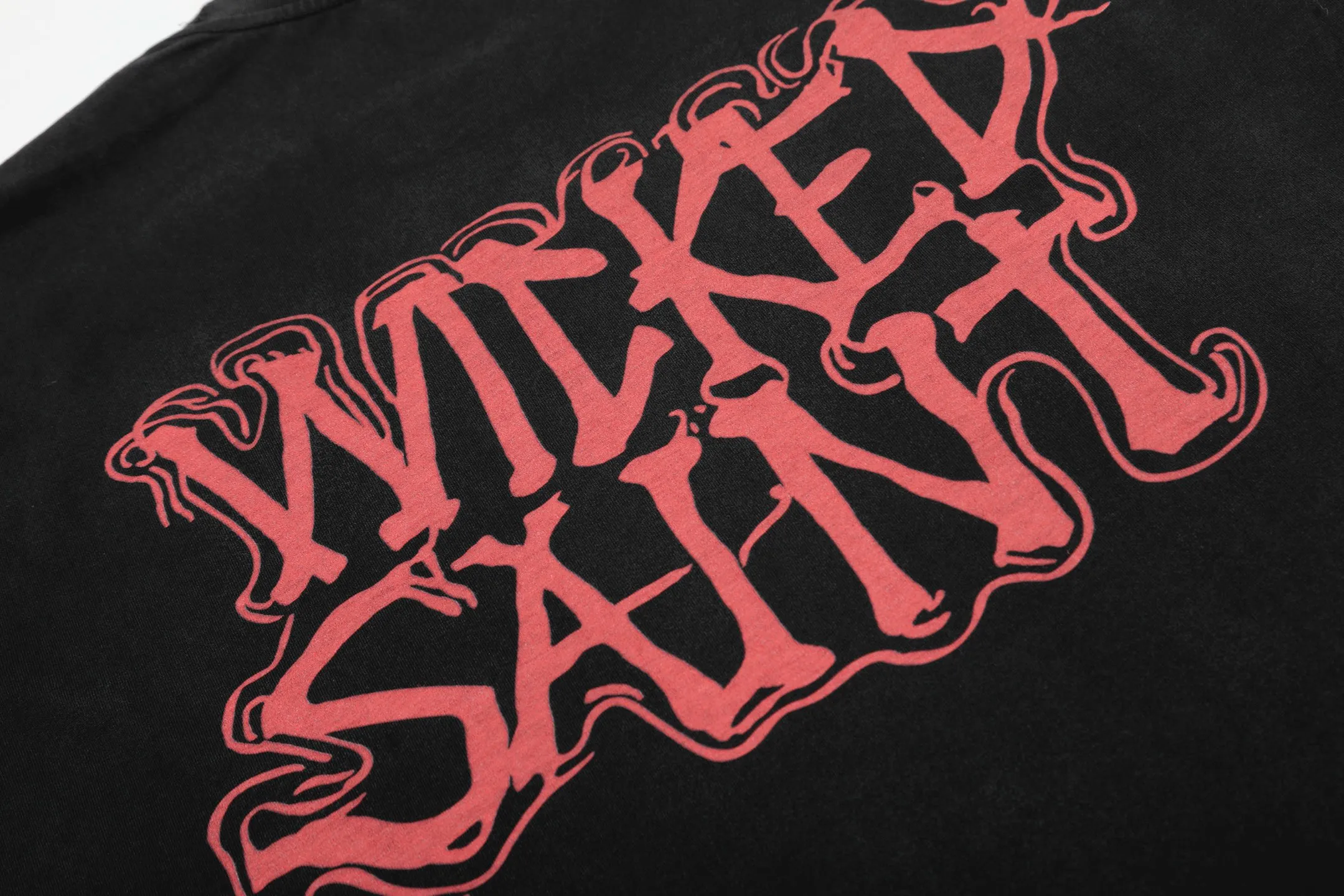 VT9244 P140💰 SAINT Michael "Skull Death" punk style printed retro washed distressed short-sleeved T-shirt Small neckline design White ink digital direct printing High street retro heavy distressed washed Vintage short sleeves Size: S M L XL